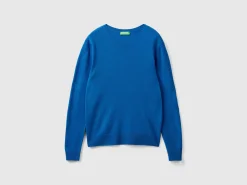 Air force blue crew neck sweater in pure Merino wool