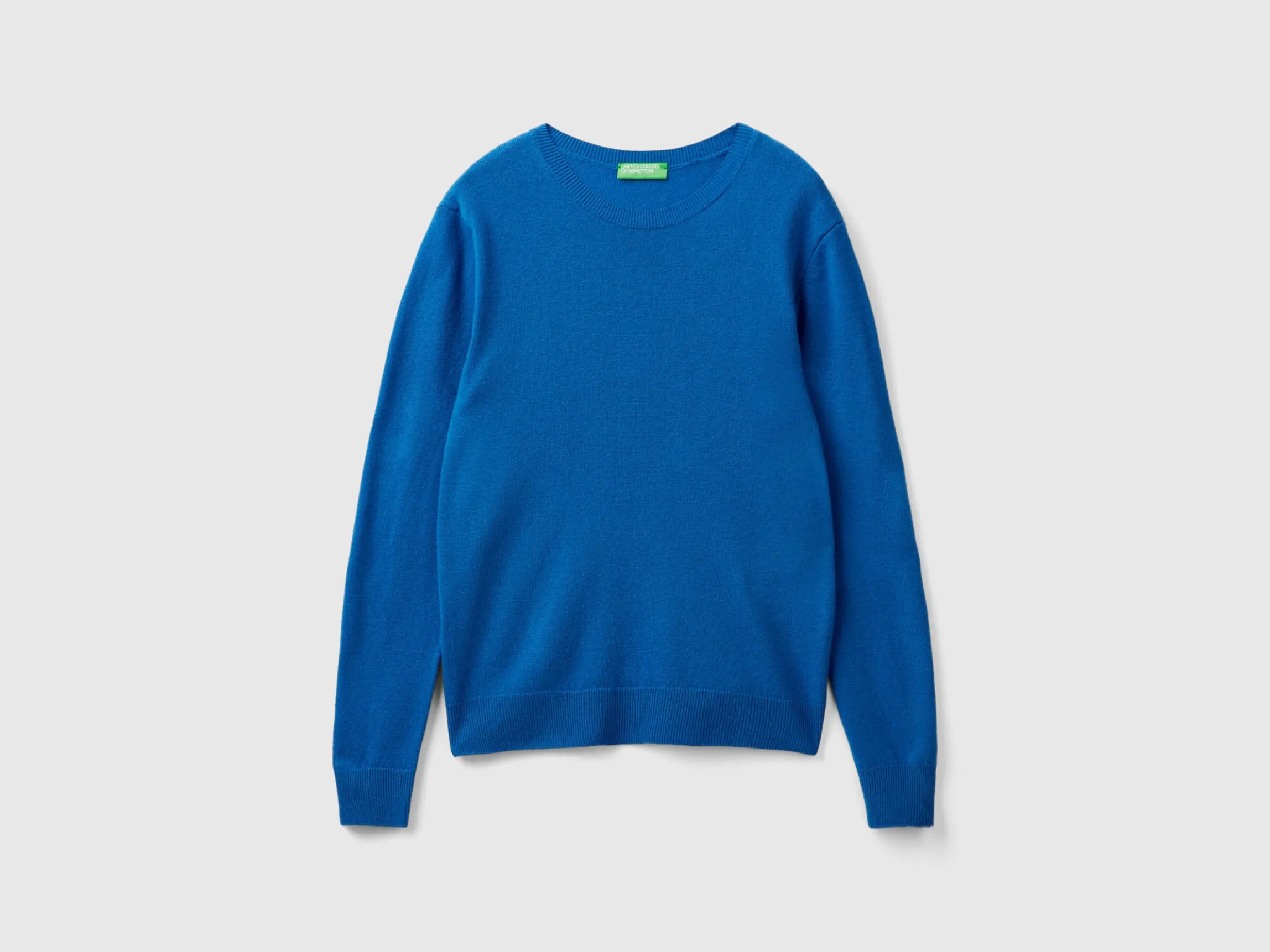 Air force blue crew neck sweater in pure Merino wool