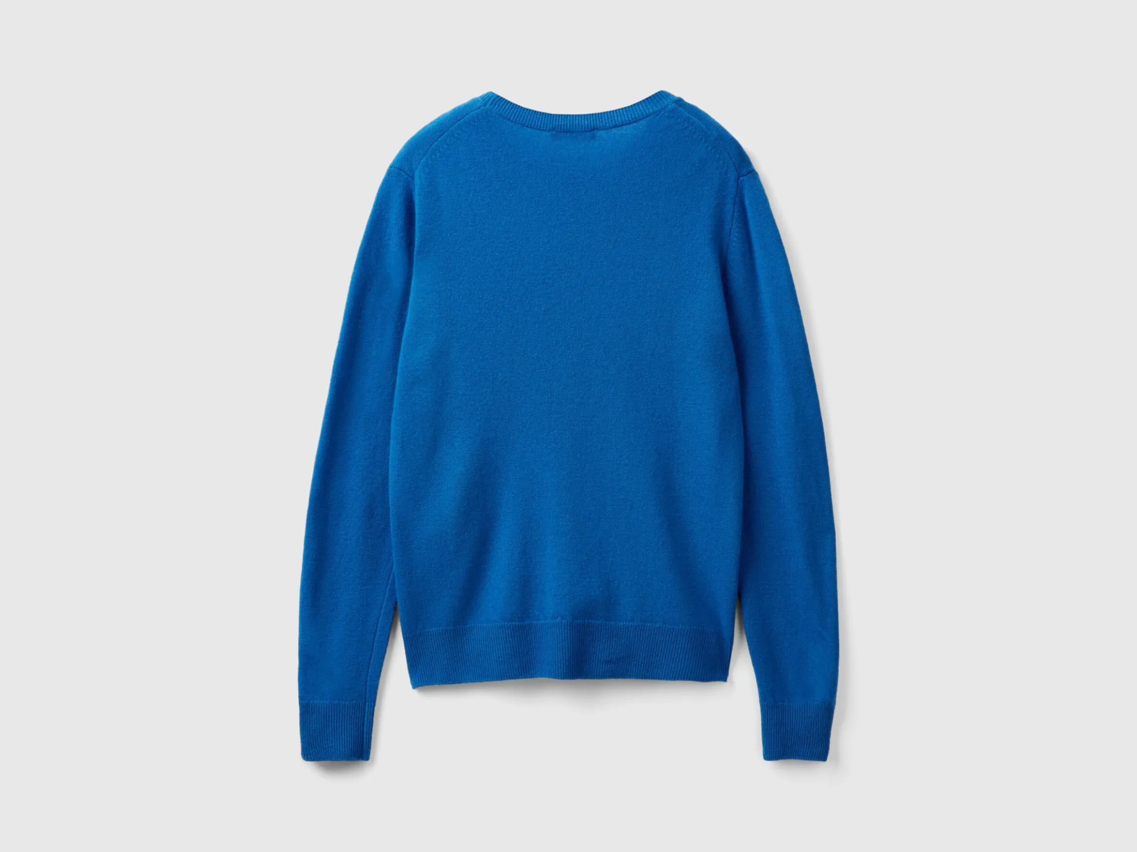 Air force blue crew neck sweater in pure Merino wool