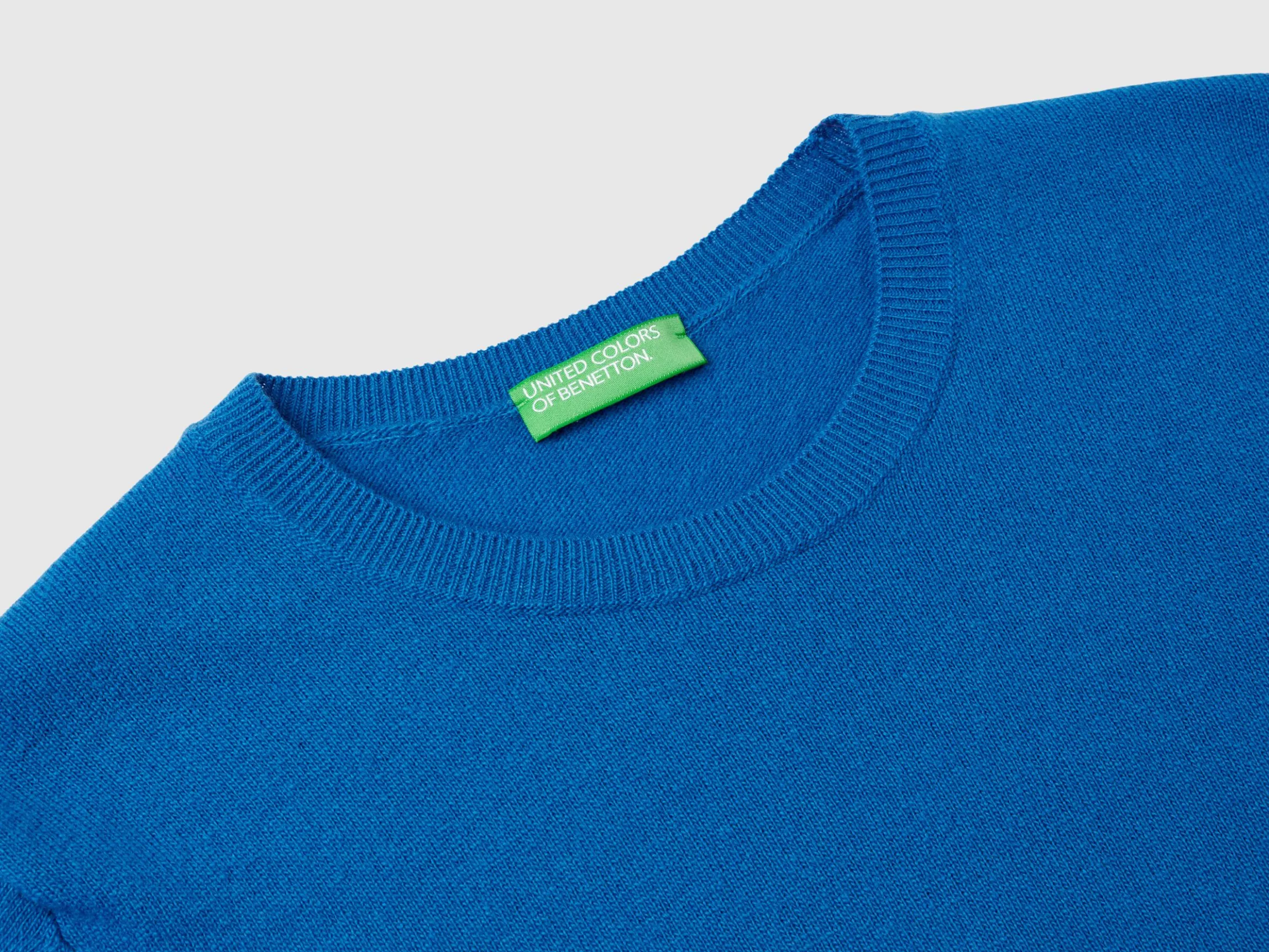 Air force blue crew neck sweater in pure Merino wool