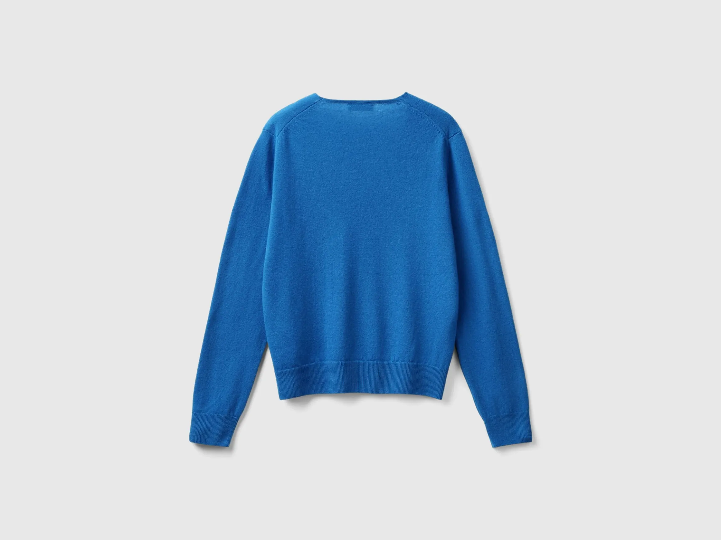 Air force blue V-neck sweater in pure Merino wool