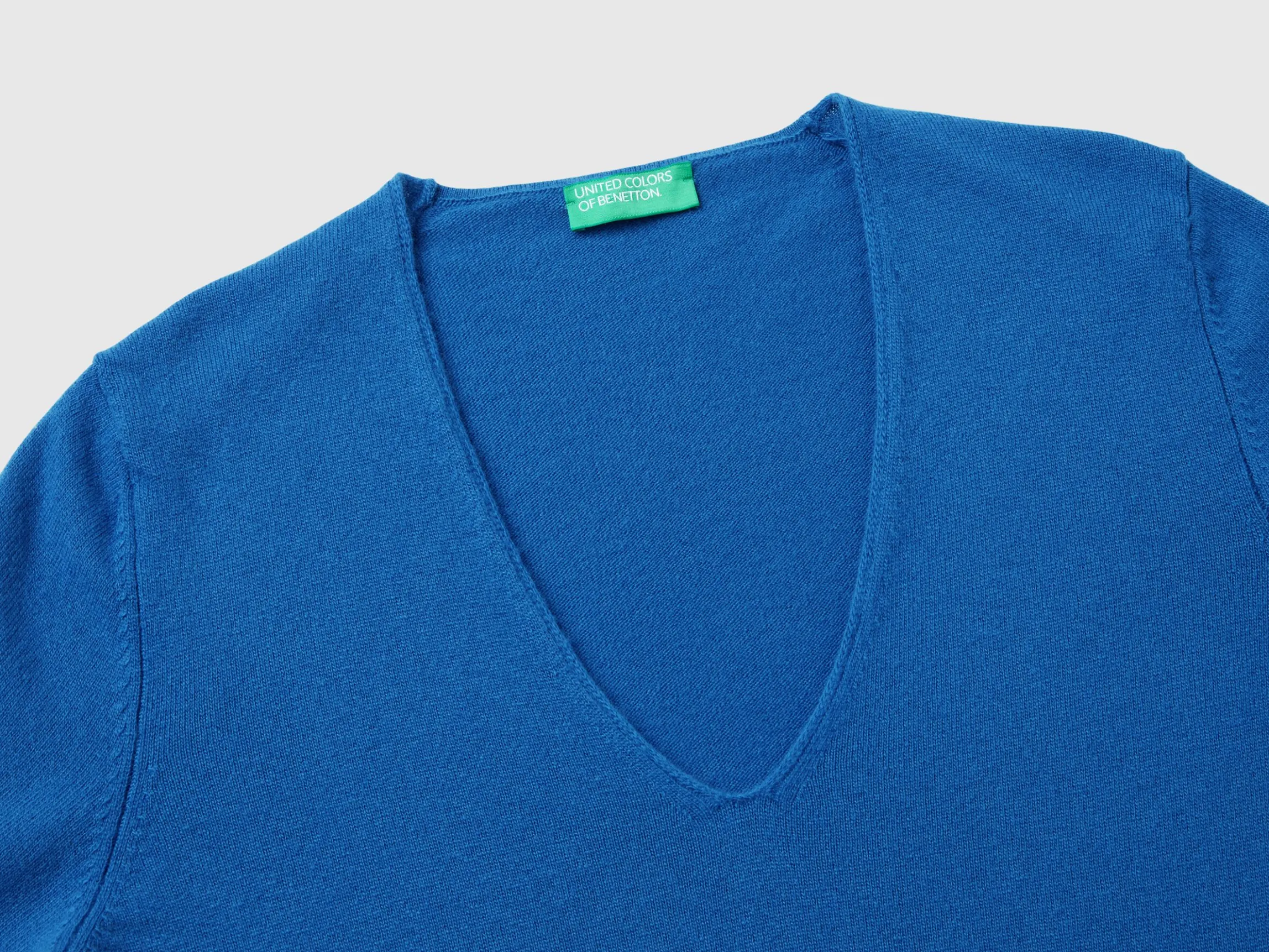 Air force blue V-neck sweater in pure Merino wool