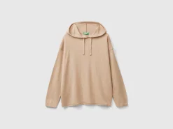 Beige cashmere blend sweater with hood