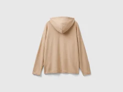 Beige cashmere blend sweater with hood