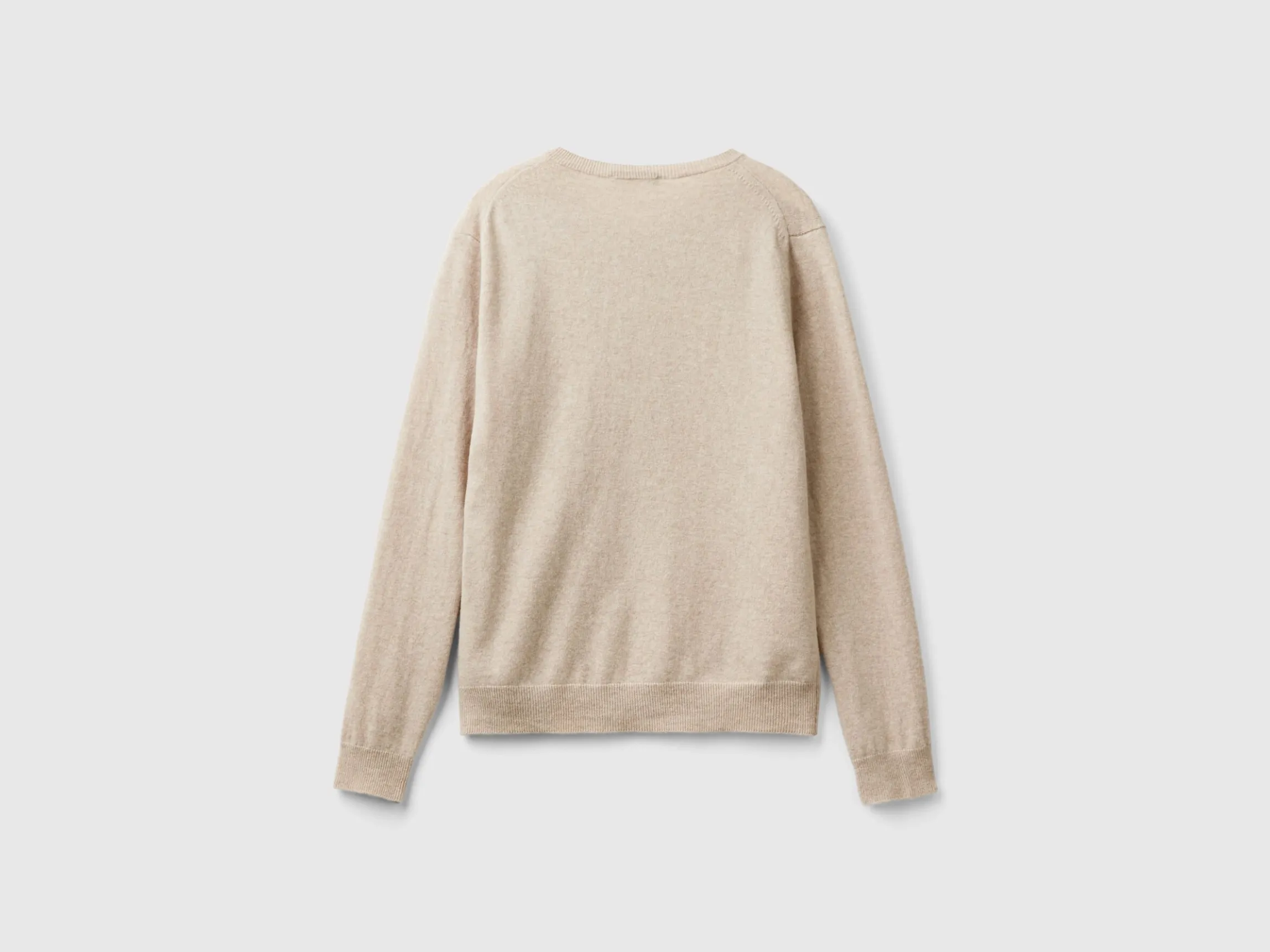 Beige crew neck cardigan in pure Merino wool