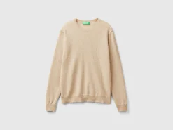 Beige crew neck sweater in pure Merino wool