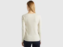 Beige long sleeve t-shirt in 100% cotton