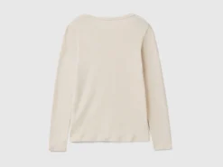Beige long sleeve t-shirt in 100% cotton