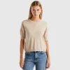 Beige short sleeve sweater in pure Merino wool