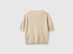 Beige short sleeve sweater in pure Merino wool