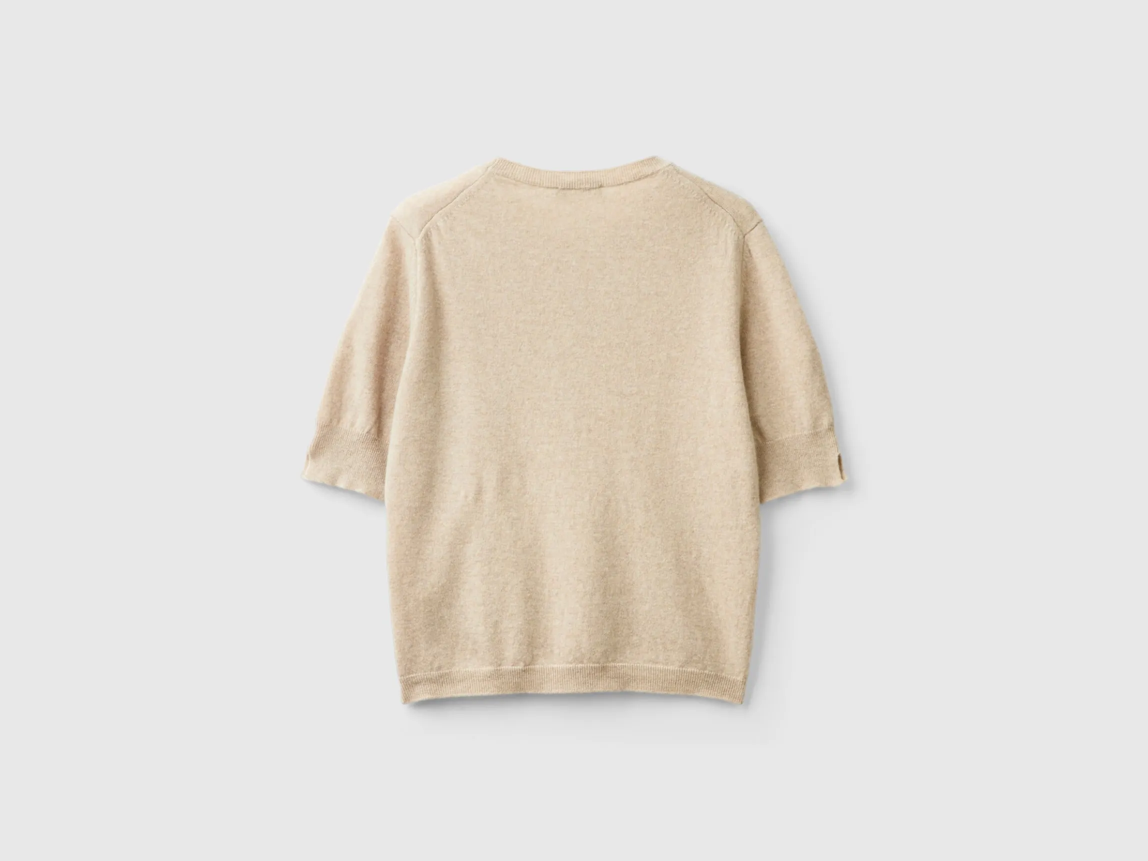 Beige short sleeve sweater in pure Merino wool