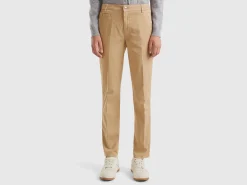 Beige slim fit cotton chinos