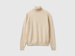 Beige turtleneck sweater in pure Merino wool