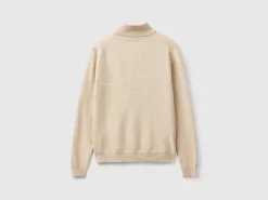 Beige turtleneck sweater in pure Merino wool