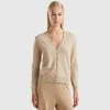 Beige V-neck cardigan in pure Merino wool
