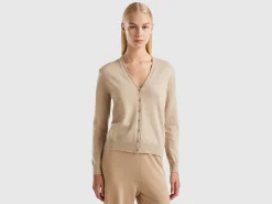 Beige V-neck cardigan in pure Merino wool