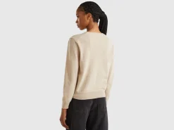Beige V-neck sweater in pure Merino wool