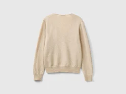 Beige V-neck sweater in pure Merino wool