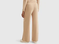 Beige wide leg trousers in cashmere and wool blend