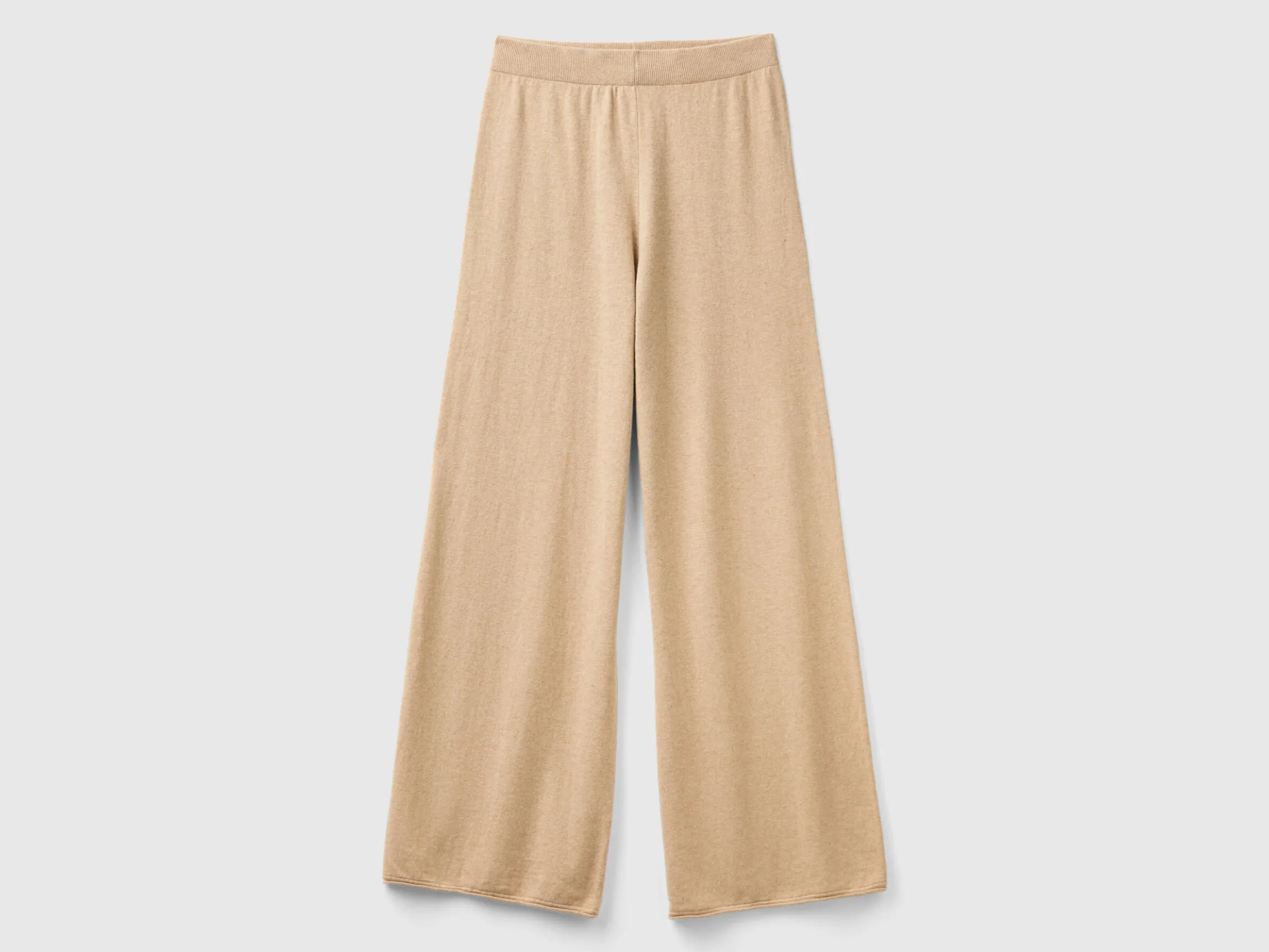 Beige wide leg trousers in cashmere and wool blend