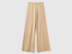 Beige wide leg trousers in cashmere and wool blend