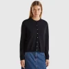 Black cardigan in pure Merino wool
