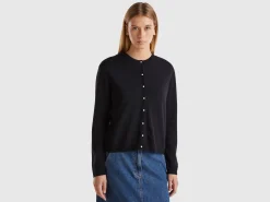 Black cardigan in pure Merino wool