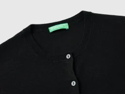 Black crew neck cardigan in pure Merino wool