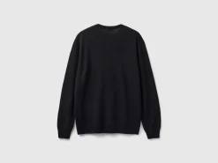 Black crew neck sweater in pure Merino wool