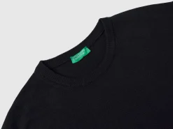 Black crew neck sweater in pure Merino wool