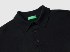 Black polo in pure Merino wool