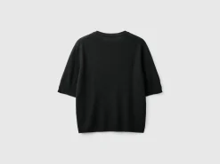 Black short sleeve sweater in pure Merino wool