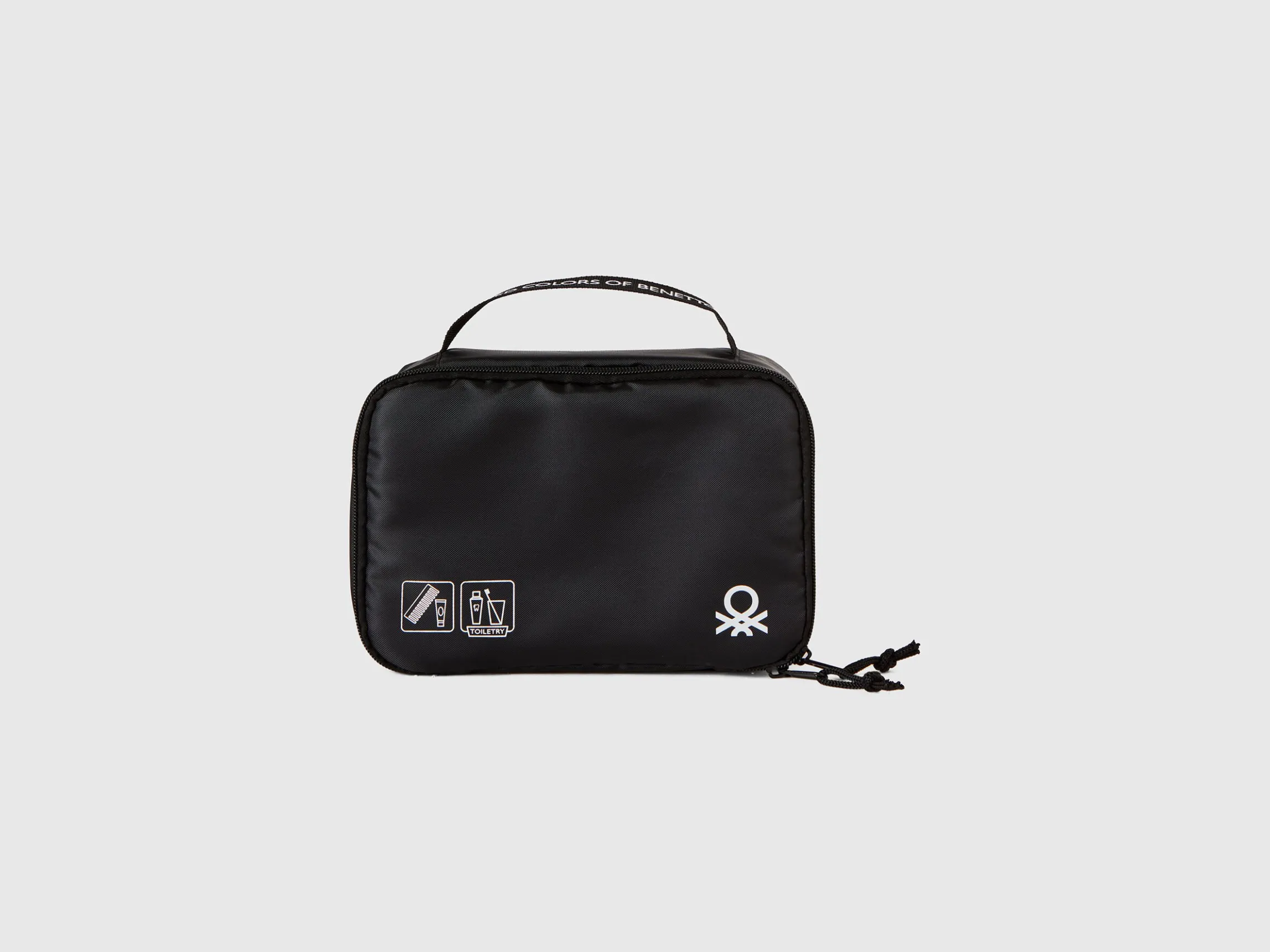 Black travel toiletry bag with hook