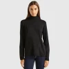 Black turtleneck sweater in cashmere and wool blend