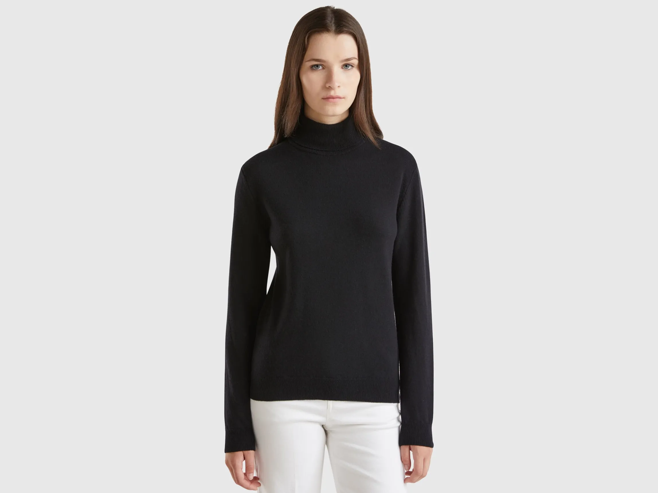 Black turtleneck sweater in pure Merino wool