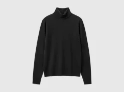 Black turtleneck sweater in pure Merino wool