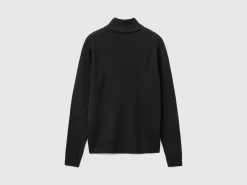 Black turtleneck sweater in pure Merino wool