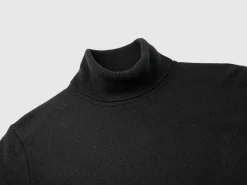 Black turtleneck sweater in pure Merino wool