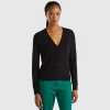 Black V-neck cardigan in pure Merino wool