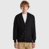 Black V-neck cardigan in pure Merino wool