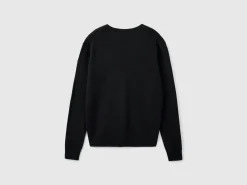 Black V-neck cardigan in pure Merino wool