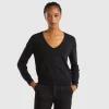 Black V-neck sweater in pure Merino wool