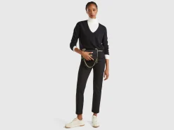 Black V-neck sweater in pure Merino wool