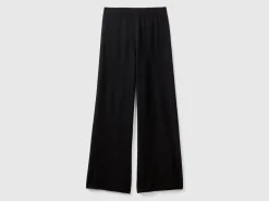 Black wide leg trousers in cashmere and wool blend