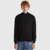 Black zip-up cardigan in pure Merino wool