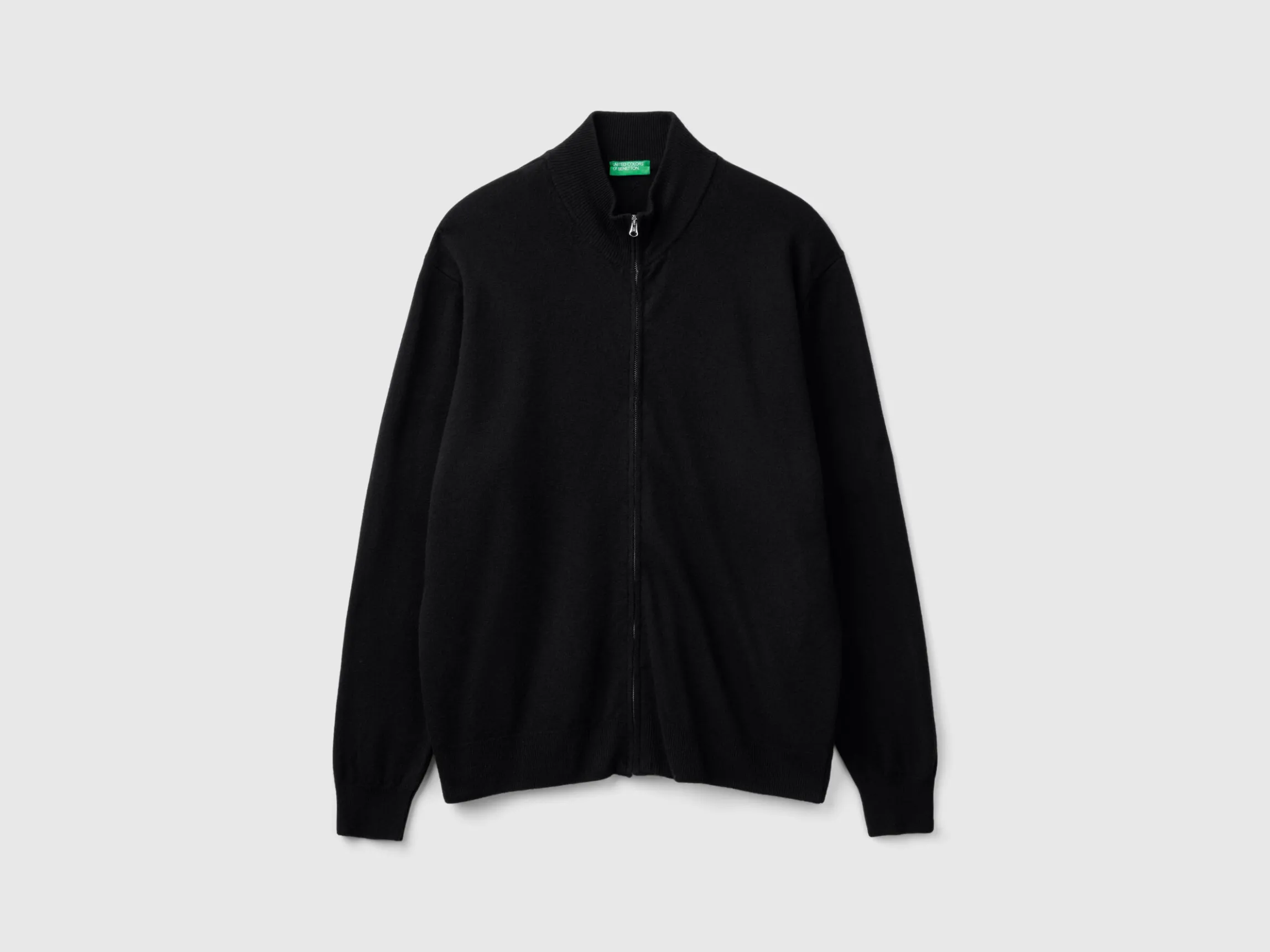 Black zip-up cardigan in pure Merino wool