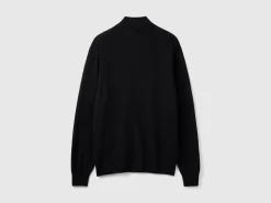 Black zip-up cardigan in pure Merino wool