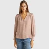Blouse in satin with geometric pattern