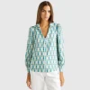 Blouse in satin with geometric pattern