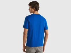 Blue organic cotton t-shirt with white logo